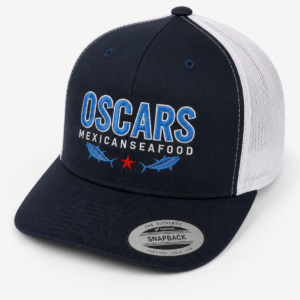 Oscar's Mexican Seafood Snapback Trucker Style Hat – Blue/White - Oscars Classic Print